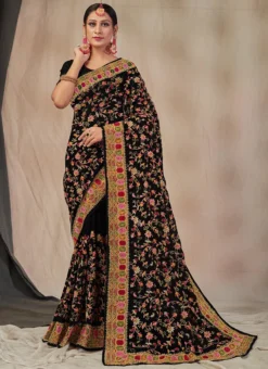Black Georgette Embroidered Saree Festive Wear -Mahra Clothing Shop black georgette embroidered saree sasnf5791 u