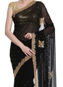 Black Georgette Hand Work Saree Party Wear