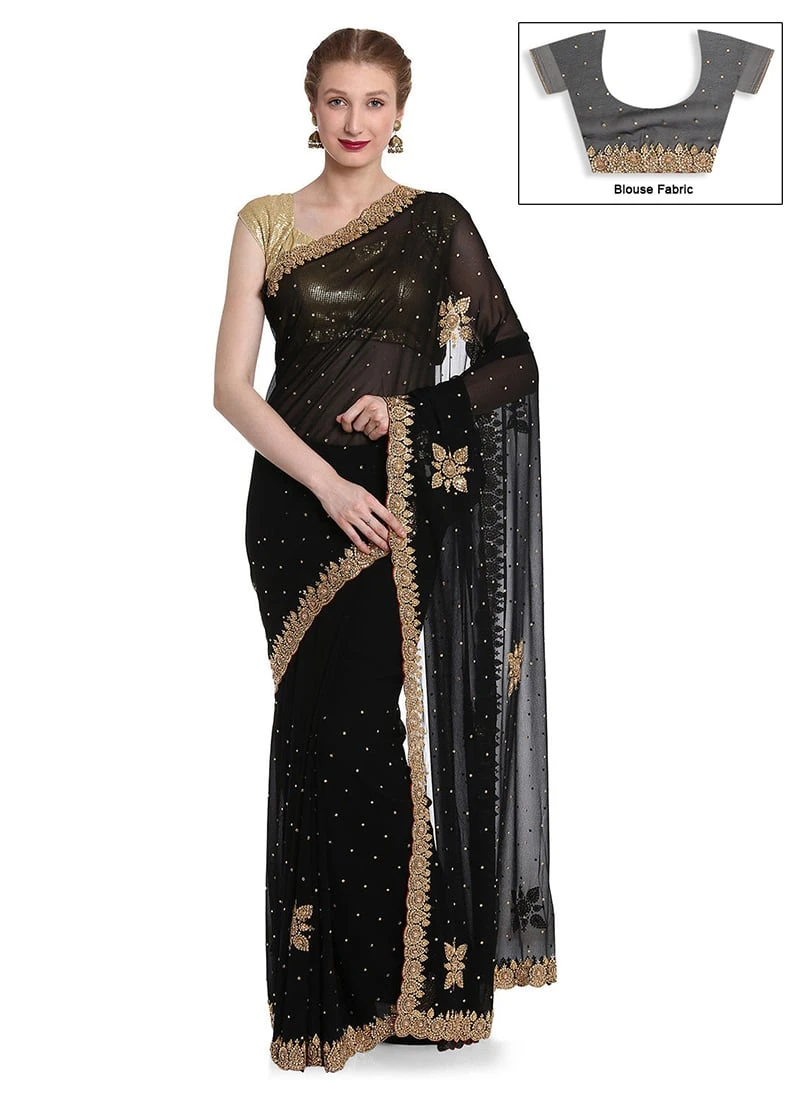 Black Georgette Hand Work Saree Party Wear 3 Black Georgette Hand Work Saree Party Wear - Image 3