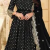 Black Georgette Mirror Embroidered Anarkali Suit Party Wear