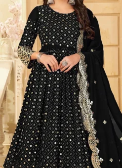 Black Georgette Mirror Embroidered Anarkali Suit Party Wear