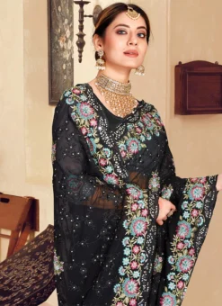 Black Georgette Resham Embroidered Saree Party Wear -Mahra Clothing Shop black georgette resham embroidered saree sasnf6391 b