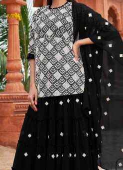 Black Georgettte Embroidered A Line Lehenga Festive Wear