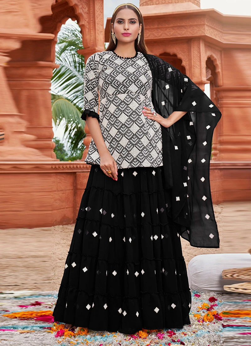 Black Georgettte Embroidered A Line Lehenga Festive Wear 3 Black Georgettte Embroidered A Line Lehenga Festive Wear - Image 3