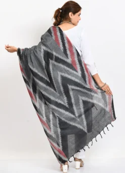 Black Handloom Cotton Ikkat Printed Dupatta Work Wear -Mahra Clothing Shop black handloom cotton ikkat printed dupatta dpdmimfd138 b