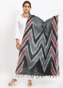 Black Handloom Cotton Ikkat Printed Dupatta Work Wear -Mahra Clothing Shop black handloom cotton ikkat printed dupatta dpdmimfd138 u