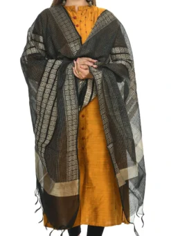 Black Handloom Cotton Weaving Work Dupatta Work Wear
