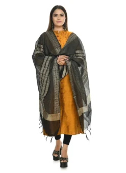 Black Handloom Cotton Weaving Work Dupatta Work Wear -Mahra Clothing Shop black handloom cotton weaving work dupatta dpdmimfd079 u