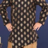Black Jacquard Silk Boys Indowestern Sherwani Party Wear