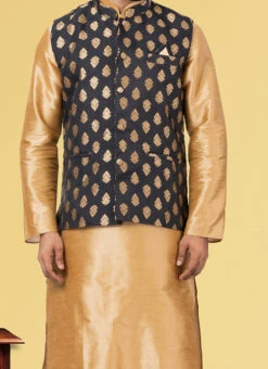 Black Jacquard Silk Nehru Jacket