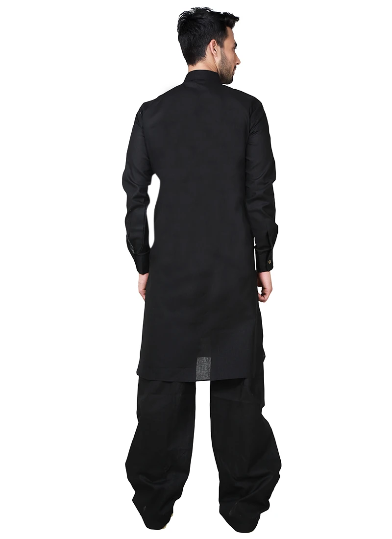 Black Linen Cotton Pathani Set 3 Black Linen Cotton Pathani Set - Image 3