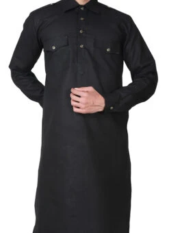 Black Linen Cotton Pathani Set
