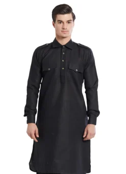 Black Linen Pathani Set -Mahra Clothing Shop black linen pathani set kpmrg1741 b