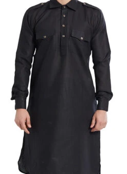 Black Linen Pathani Set