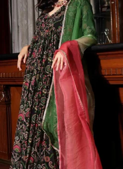 Black Muslin Digital Printed Anarkali Suit Party Wear