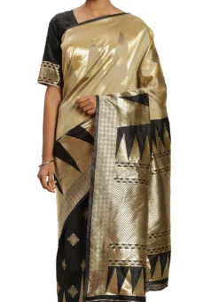 Black N Cream Banarasi Silk Zari Work Saree Festive Wear