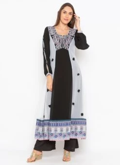 Black N Grey Georgette Embroidered Kurta Palazzo Set After Six Wear -Mahra Clothing Shop black n grey georgette embroidered kurta palazzo set krsmnc1942ks u