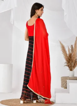 Black N Red Chiffon Leheriya Anarkali Top With Dupatta After Six Wear -Mahra Clothing Shop black n red chiffon leheriya anarkali top with dupatta sljrfrp4014 b