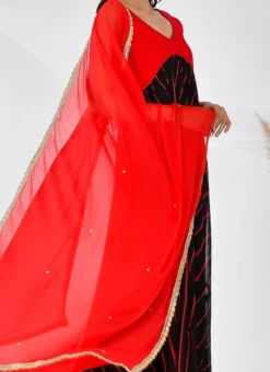 Black N Red Chiffon Leheriya Anarkali Top With Dupatta After Six Wear