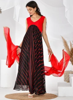 Black N Red Chiffon Leheriya Anarkali Top With Dupatta After Six Wear -Mahra Clothing Shop black n red chiffon leheriya anarkali top with dupatta sljrfrp4014 u