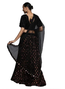 Black N Rose Gold Velvet Sequins A Line Lehenga Festive Wear -Mahra Clothing Shop black n rose gold velvet sequins a line lehenga ghsstsktmba7635 b