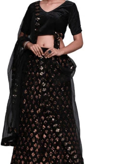 Black N Rose Gold Velvet Sequins A Line Lehenga Festive Wear