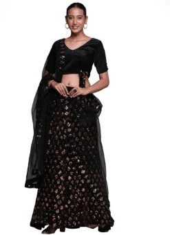 Black N Rose Gold Velvet Sequins A Line Lehenga Festive Wear -Mahra Clothing Shop black n rose gold velvet sequins a line lehenga ghsstsktmba7635 u