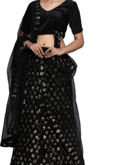 Black N Silver Velvet Sequins A Line Lehenga Festive Wear