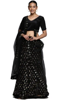 Black N Silver Velvet Sequins A Line Lehenga Festive Wear -Mahra Clothing Shop black n silver velvet sequins a line lehenga ghsstsktmba7636 u