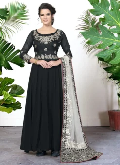 Black Net Dupatta Embroidery Georgette Anarkali Suit Party Wear -Mahra Clothing Shop black net dupatta embroidery georgette anarkali suit slsdi1707bl u