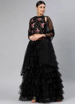 Black Net Embroidered A Line Lehenga Festive Wear -Mahra Clothing Shop black net embroidered a line lehenga ghsrk170570 u