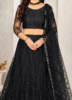 Black Net Embroidered Umbrella Lehenga Party Wear