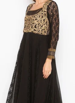 Black Net Kurta Churidar Set Party Wear