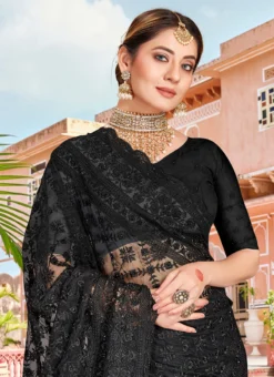 Black Net Thread Embroidered Saree Party Wear -Mahra Clothing Shop black net thread embroidered saree sasun1471 b