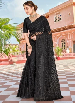 Black Net Thread Embroidered Saree Party Wear -Mahra Clothing Shop black net thread embroidered saree sasun1471 u