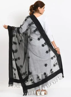 Black Organza Cotton Chikankari Embroidery Dupatta Work Wear -Mahra Clothing Shop black organza cotton chikankari embroidery dupatta dpdmimfd115 b