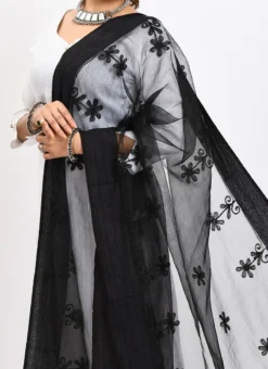 Black Organza Cotton Chikankari Embroidery Dupatta Work Wear