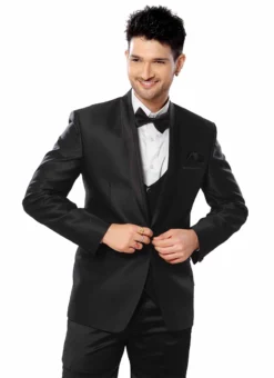 Black Poly Cotton Lapel Suit -Mahra Clothing Shop black poly cotton lapel suit sumdc3272 b