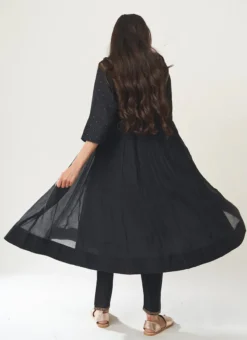 Black Pure Chanderi Silk Embroidered Kurta Straight Pant Set Party Wear -Mahra Clothing Shop black pure chanderi silk embroidered kurta straight pant set krsdvcsvks49 b