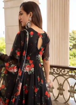 Black Pure Organza Printed Anarkali Suit Party Wear -Mahra Clothing Shop black pure organza printed anarkali suit sljpjhc721 b