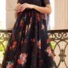 Black Pure Organza Printed Anarkali Suit Party Wear