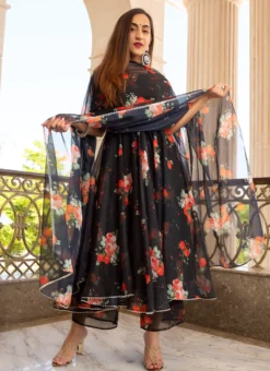 Black Pure Organza Printed Anarkali Suit Party Wear -Mahra Clothing Shop black pure organza printed anarkali suit sljpjhc721 u