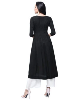 Black Rayon Kurta Palazzo Set Work Wear -Mahra Clothing Shop black rayon kurta palazzo set krsdmf898 b