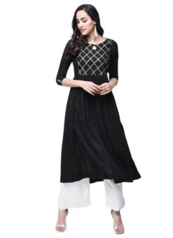 Black Rayon Kurta Palazzo Set Work Wear -Mahra Clothing Shop black rayon kurta palazzo set krsdmf898 u