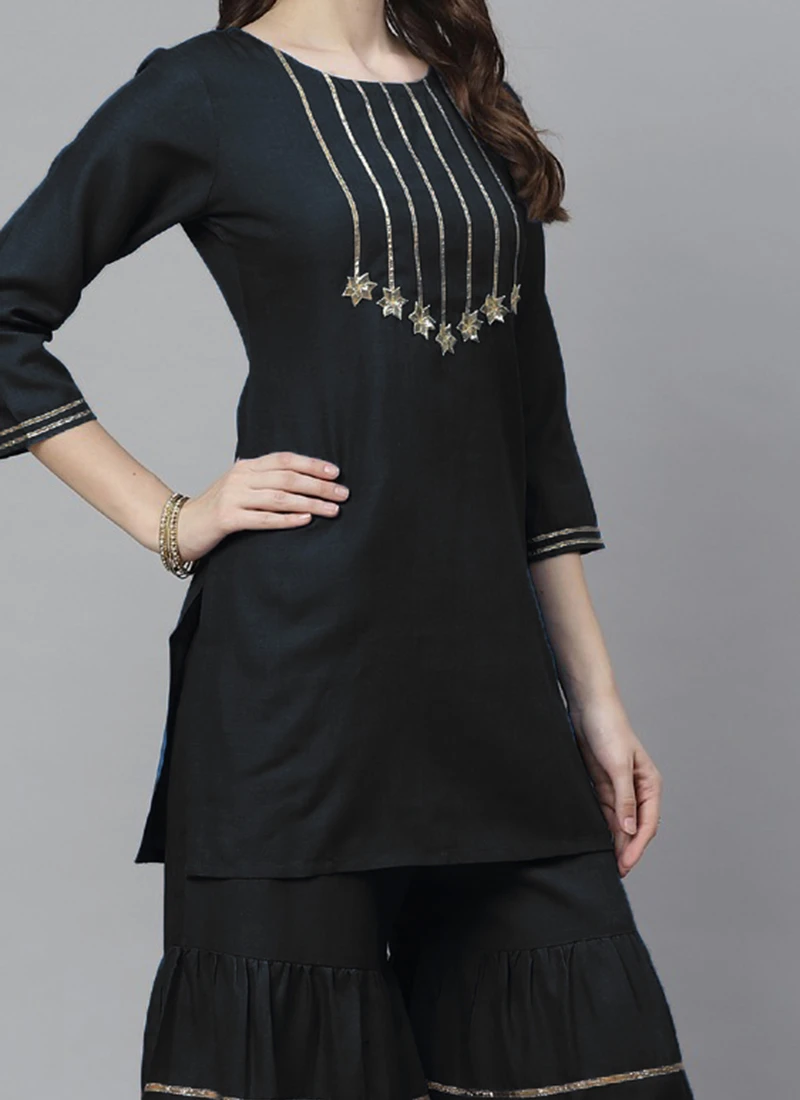 Black Rayon Kurta Sharara Set Party Wear 1 Black Rayon Kurta Sharara Set Party Wear