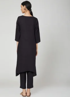 Black Rayon Slub Kurta Straight Pant Set Work Wear -Mahra Clothing Shop black rayon slub kurta straight pant set krsdvcsvts23 b