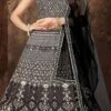 Black Satin Blend Embroidered A Line Lehenga Party Wear