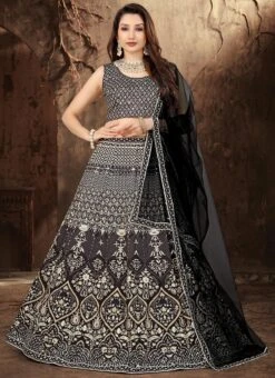 Black Satin Blend Embroidered A Line Lehenga Party Wear -Mahra Clothing Shop black satin blend embroidered a line lehenga ghska470211086 u