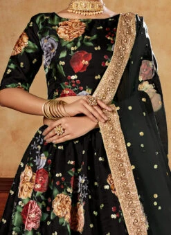 Black Satin Blend Umbrella Lehenga Party Wear