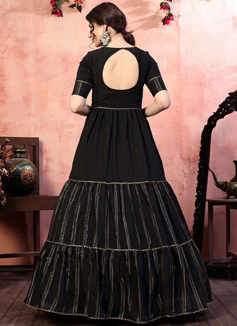 Black Silk Anarkali Gown Party Wear 4 Black Silk Anarkali Gown Party Wear - Image 4